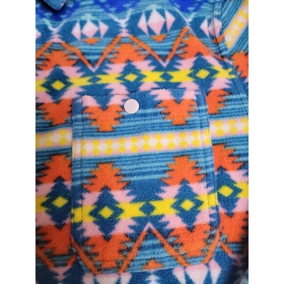 RF Brand Shirt Shacket Mens L Aztec Fleece Orange Blue Yellow Snaps Pockets READ - Picture 5 of 16